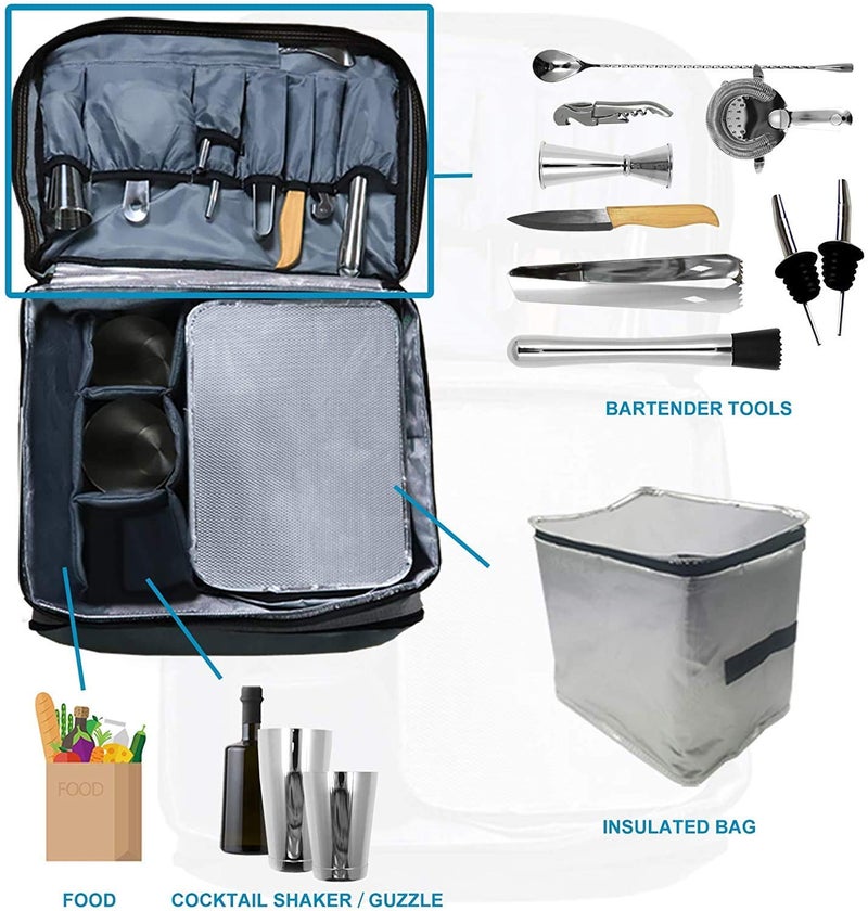 Skyfish Outdoor Cocktail Travel Set,SKY FISH 13 -Pieces Bartender Kit Including Bar Tools and Insulated Bag for Travel, Camping and Picnic - Image 3